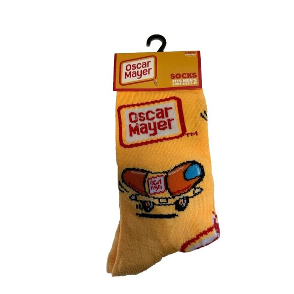 Oscar Mayer YELLOW Print Novelty Crew Socks - Men’s Size 6-12 Weinermobile - Picture 1 of 5
